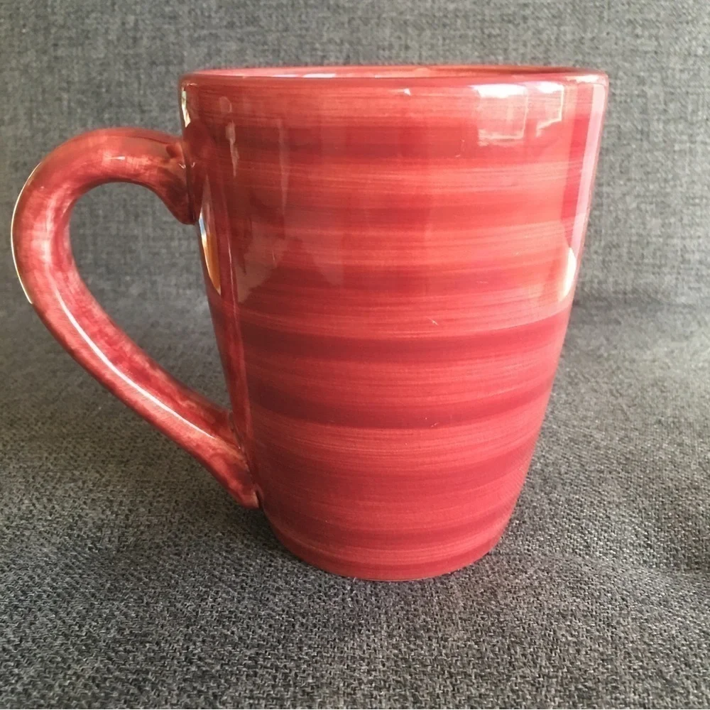 Festive, Colorful, Red Striped Ceramic Mug, 12 oz